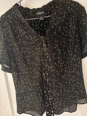 Collectif Black Blouse with Gold Star Print
